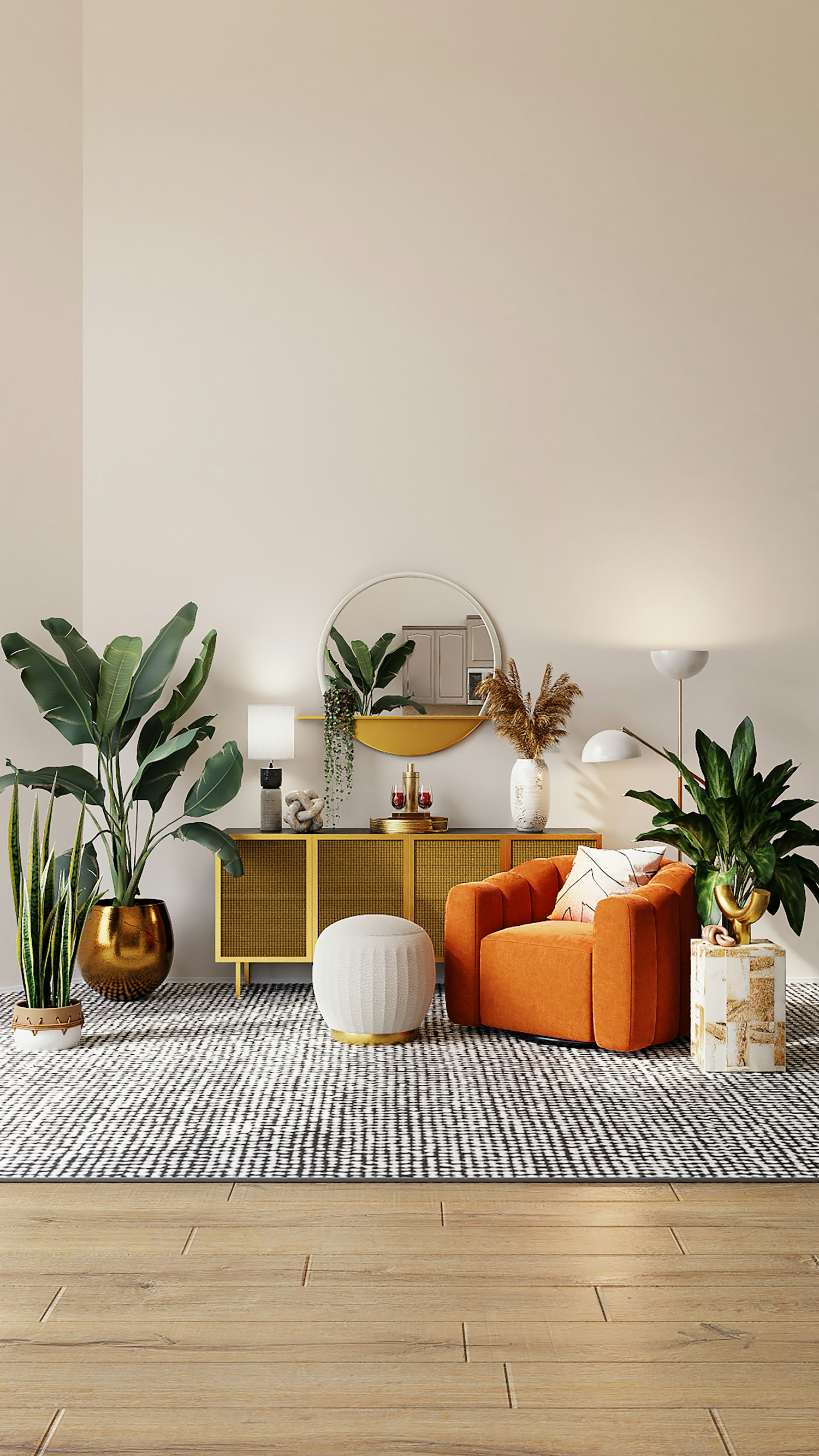 A living room with warm ambient lighting.
