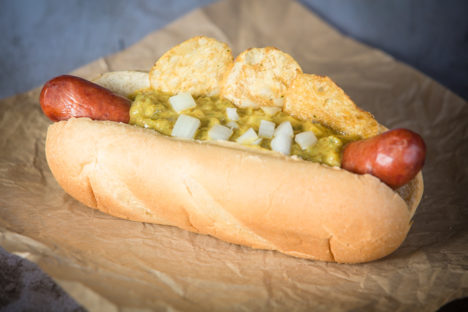 The State Street Dog — bacon, beef and Stinger Sauce.